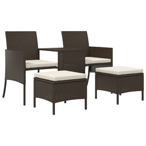 vidaXL Tuinbank 2-zits met tafel en voetenbanken poly rattan bruin