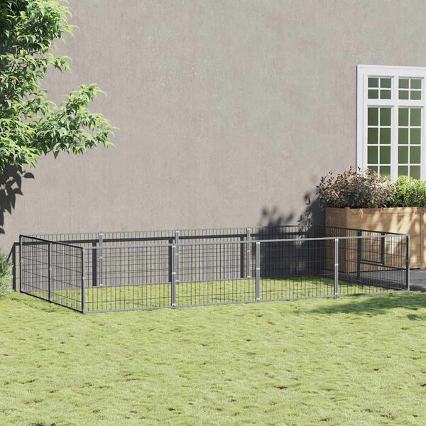 vidaXL Hondenkennel 8 m&sup2; staal zilverkleurig