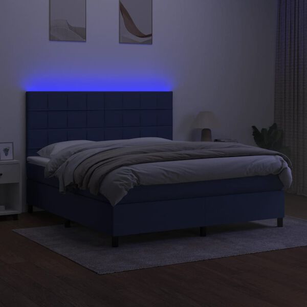 vidaXL Boxspring met matras en LED stof blauw 180x200 cm