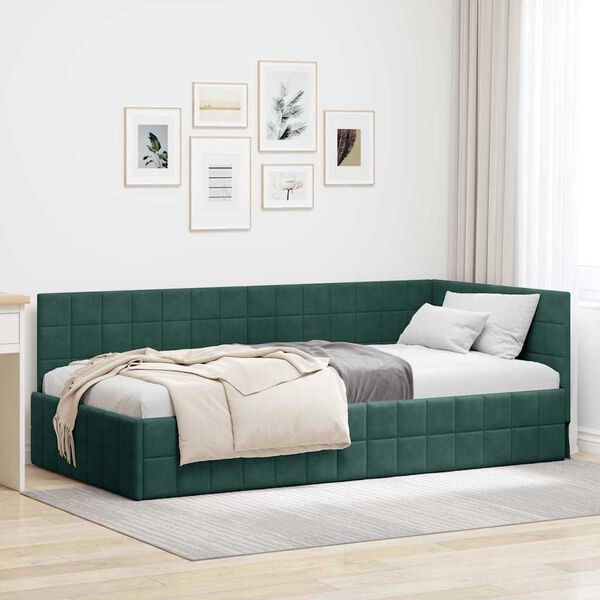 vidaXL Hoekbedframe met hoofdeinde Donkergroen 90 cm x 200 cm Fluweel