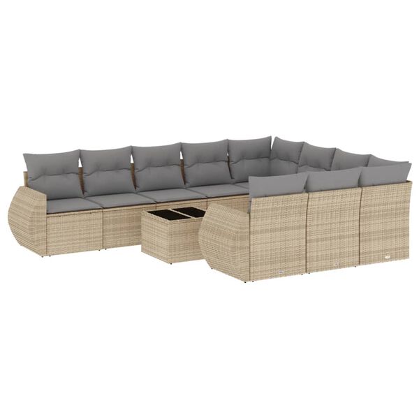 vidaXL 11-delige Tuinset met kussens poly rattan beige