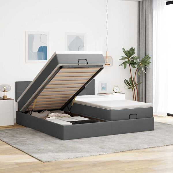 vidaXL Ottoman bed met matrassen 200x200cm stof donkergrijs