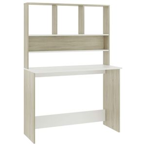 vidaXL Bureau met schappen 110x45x157cm bewerkt hout wit en eikenkleur
