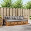 vidaXL Buiten bankenset met kussen 3 pcs Natuurlijk en Lichtgrijs