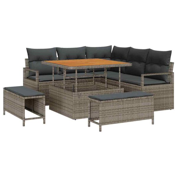 vidaXL Tuin Sofa Set met kussen met opslag met kussen 8 pcs Grijs