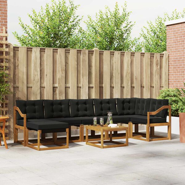 vidaXL Buiten bankenset met kussen 8 pcs Natuurlijk en Zwart