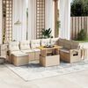 vidaXL 9-delige Loungeset met kussens poly rattan beige