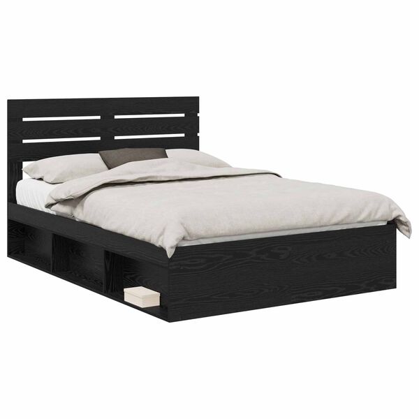 vidaXL Bedframe met hoofdeinde Zwart 160 x 200 cm Massief grenenhout