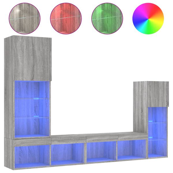 vidaXL 4-delige Tv-wandmeubelset met LED bewerkt hout grijs sonoma