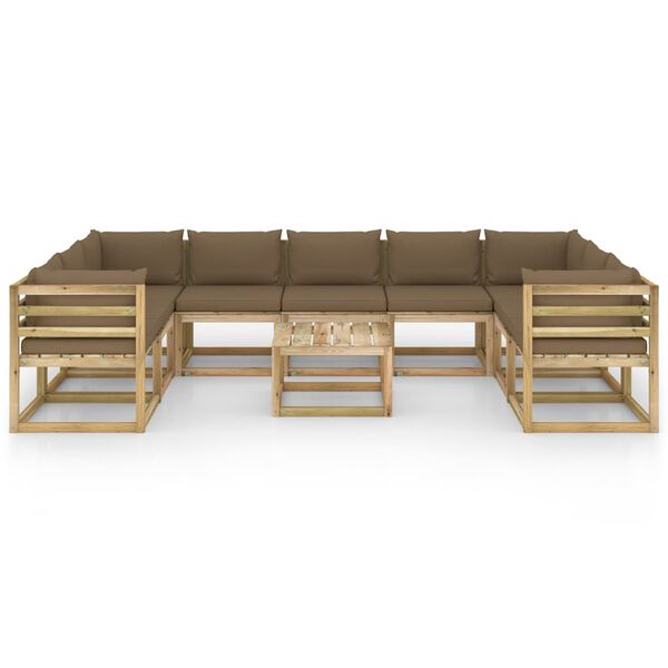 vidaXL 10-delige Loungeset met kussens ge&iuml;mpregneerd grenenhout