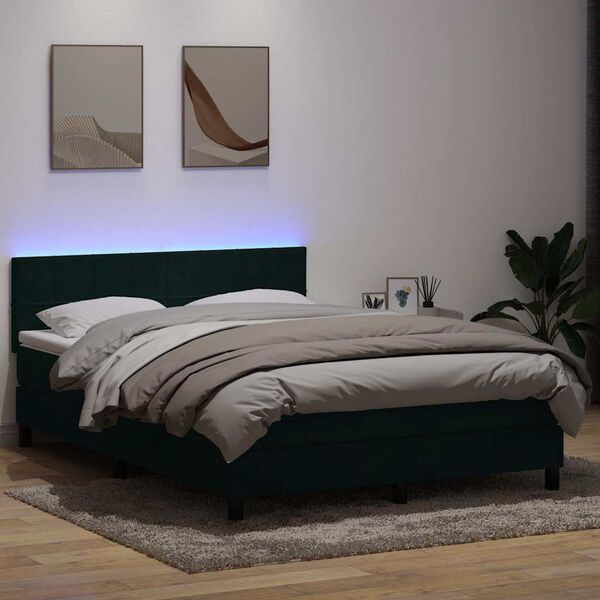 vidaXL Boxspring met matras en LED fluweel donkergroen 140x210 cm