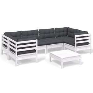 vidaXL 7-delige Loungeset met kussens grenenhout wit