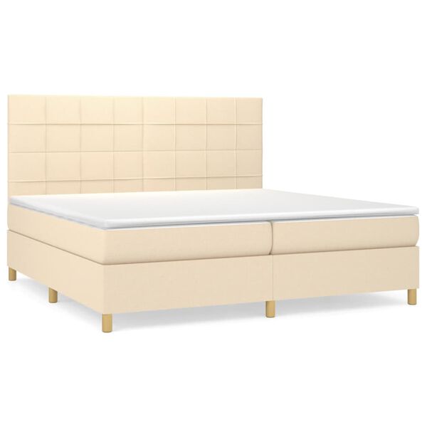 vidaXL Boxspring met matras stof cr&egrave;mekleurig 200x200 cm