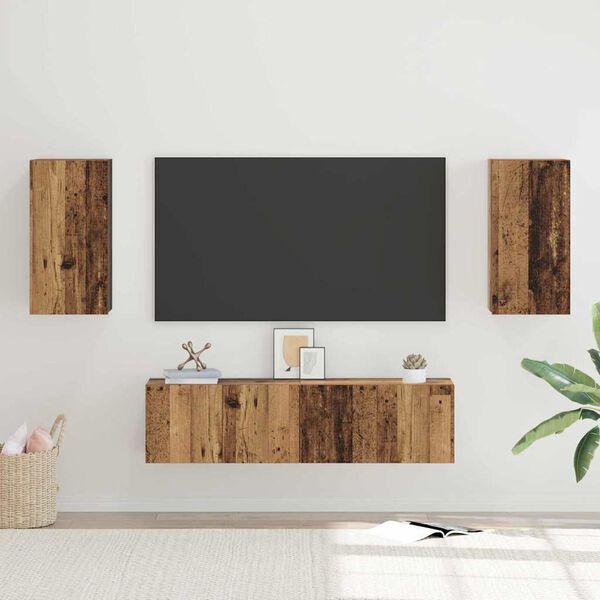 vidaXL Tv-meubelset Wandgemonteerd 4 pcs Oud Hout Bewerkt hout
