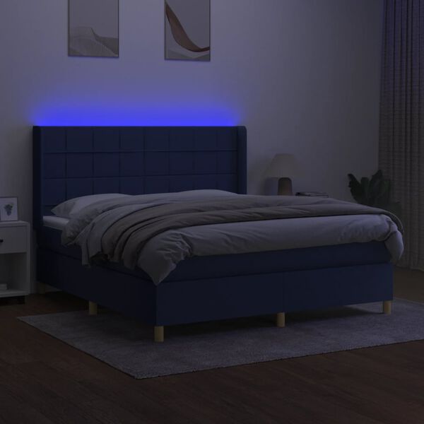 vidaXL Boxspring met matras en LED stof blauw 160x200 cm