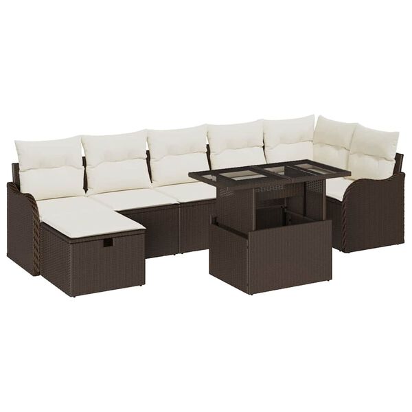 vidaXL Tuin Sofa Set met kussen met opslag 8 pcs Bruin Poly riet