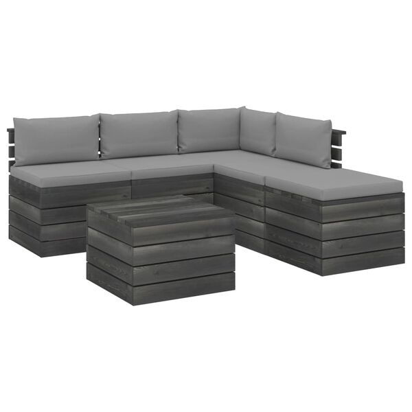 vidaXL 6-delige Loungeset met kussens pallet grenenhout