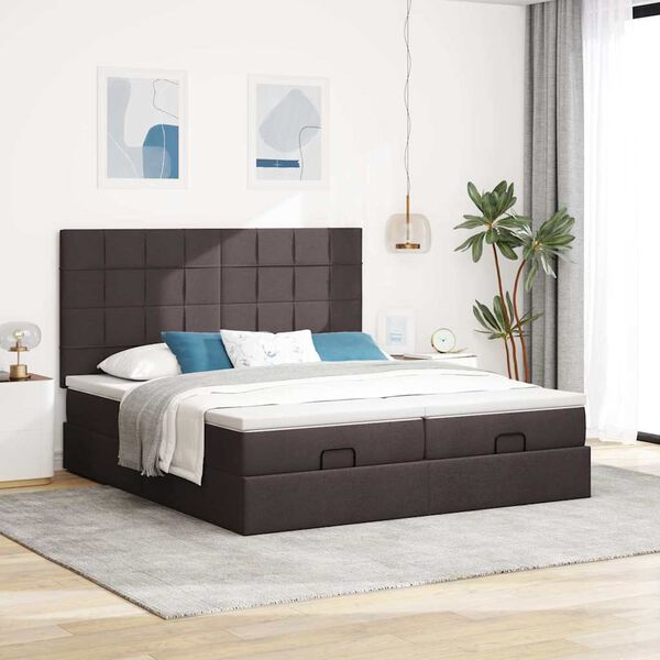vidaXL Ottoman bed met matrassen en LED's 160x200cm stof donkerbruin