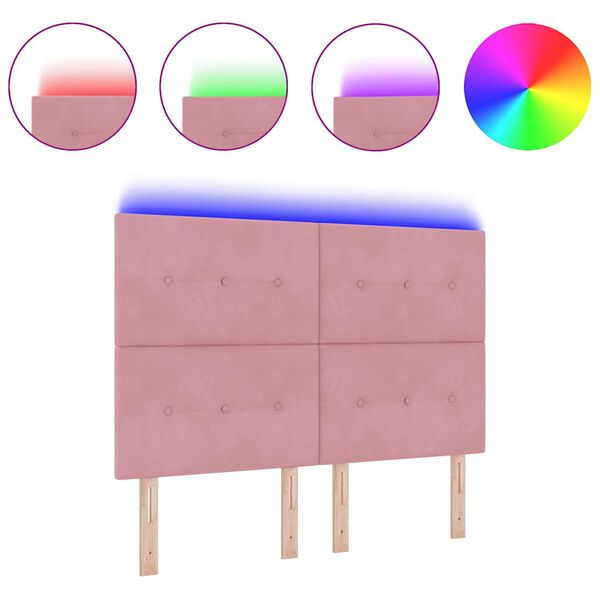vidaXL Hoofdbord met LED -striplichten Verstelbaar Roze 72 cm Fluweel