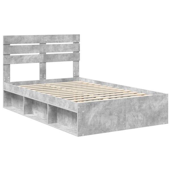 vidaXL Bedframe met hoofdeinde Beton 120 x 200 cm Massief grenenhout