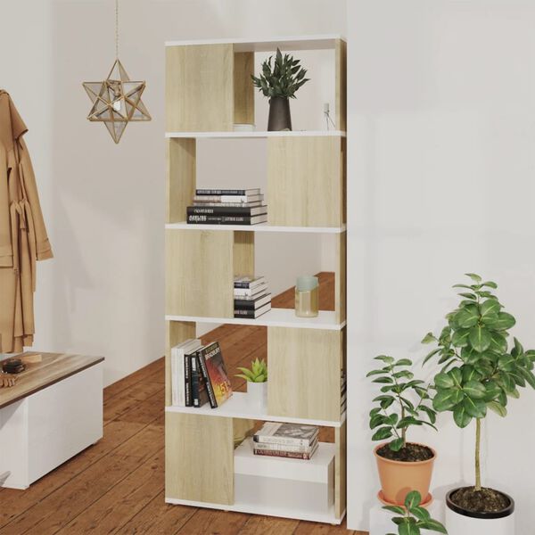vidaXL Boekenkast/kamerscherm 60x24x155 cm wit en sonoma eikenkleurig