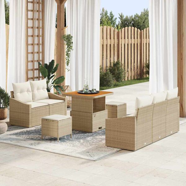vidaXL Tuin Sofa Set met kussen met opslag 8 pcs Beige en Cr&egrave;me