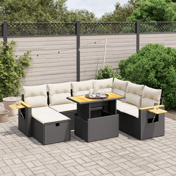 vidaXL 8-delige Loungeset met kussens poly rattan zwart