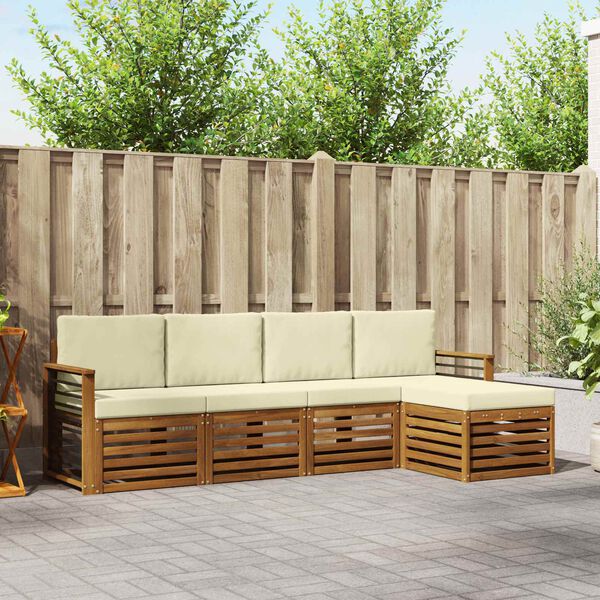 vidaXL Sofa-Sets 5 pcs Natuurlijk en Cr&egrave;me Massief Acaciahout