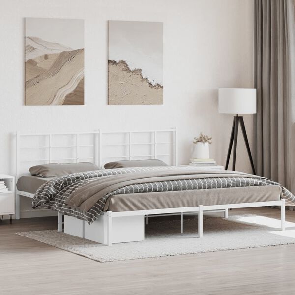 vidaXL Bedframe met hoofdbord metaal wit 193x203 cm