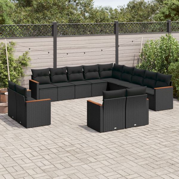 vidaXL 13-delige Loungeset met kussens poly rattan zwart