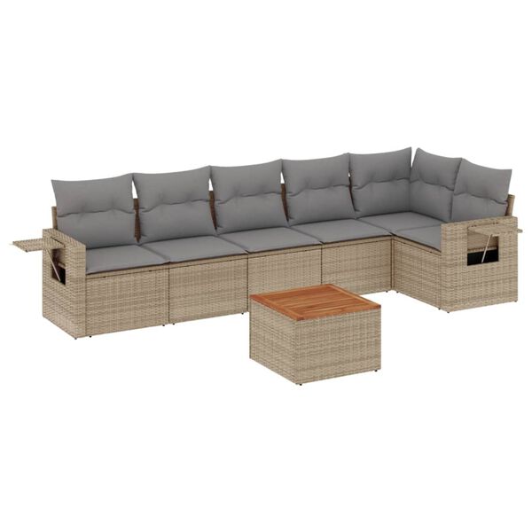 vidaXL 7-delige Loungeset met kussens poly rattan gemengd beige