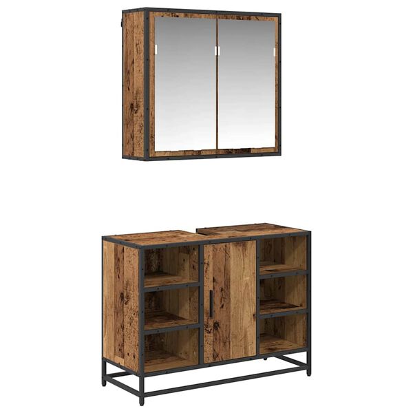 vidaXL Badkamermeubelset met plank 2 pcs Oud Hout Bewerkt hout