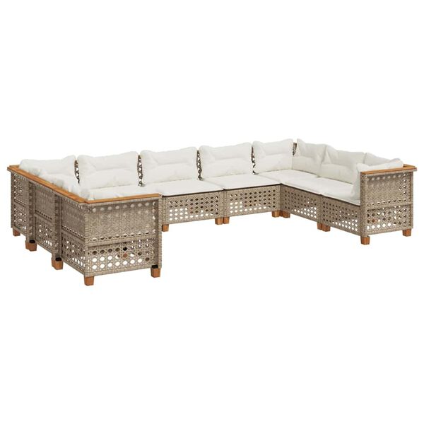 vidaXL 9-delige Loungeset met kussens poly rattan beige