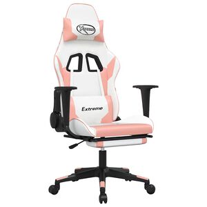vidaXL Massage gamestoel met voetensteun kunstleer wit en roze