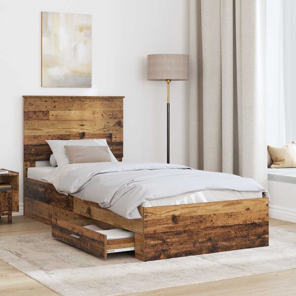 vidaXL Bedframe met hoofdeinde Oudhout 90 x 200 cm Bewerkt hout