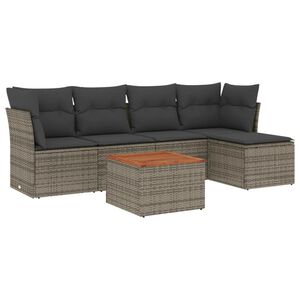 vidaXL 6-delige Loungeset met kussens poly rattan grijs