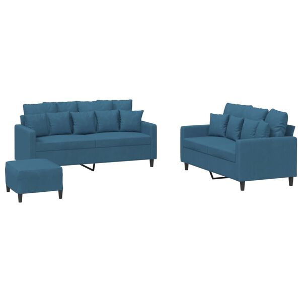 vidaXL 3-delige Loungeset met kussens fluweel blauw
