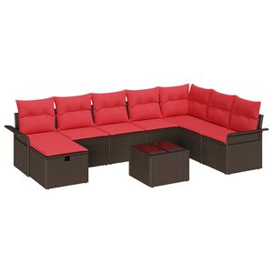 vidaXL Tuin Sofa Set 9 st Bruin en Rood poly rattan