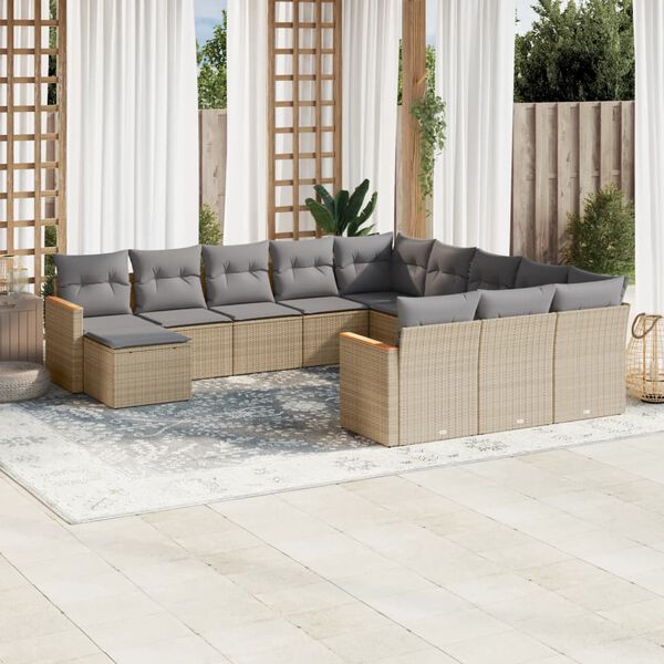 vidaXL 12-delige Loungeset met kussens poly rattan gemengd beige