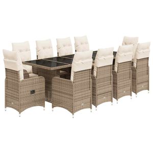 vidaXL 11-delige Bistroset met kussens poly rattan beige