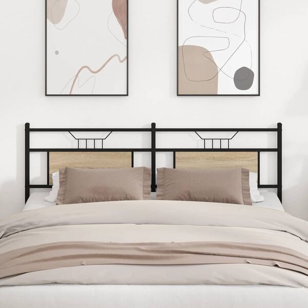 vidaXL Vervangend hoofdbord Sonoma 180 cm spaanplaat en staal eikenkleurig