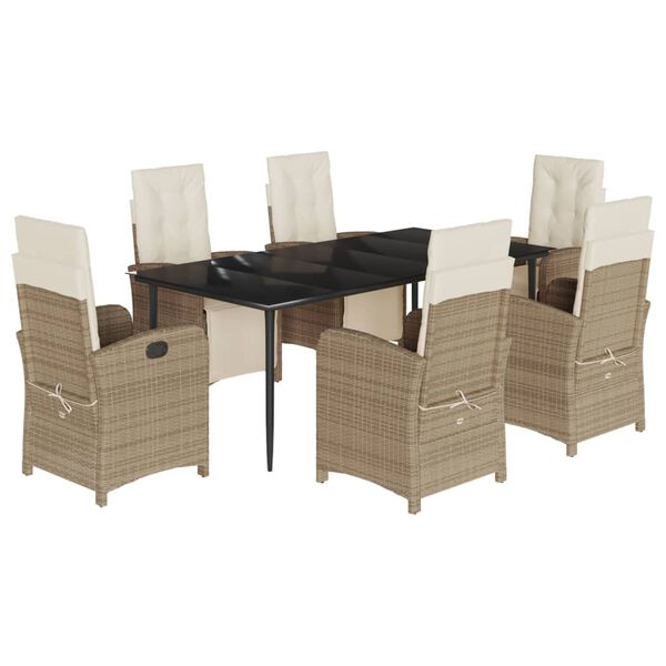 vidaXL 7-delige Tuinset met kussens poly rattan beige