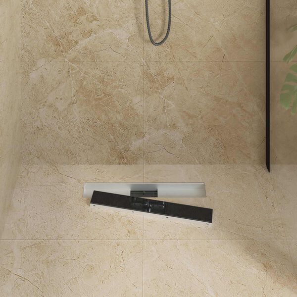 vidaXL Doucheafvoer met Glazen Deksel Zwart 60 cm Roestvrij staal 304