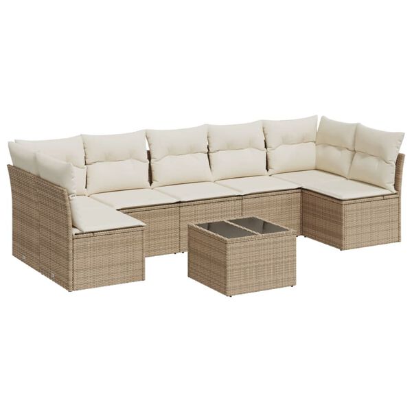 vidaXL 8-delige Loungeset met kussens poly rattan beige
