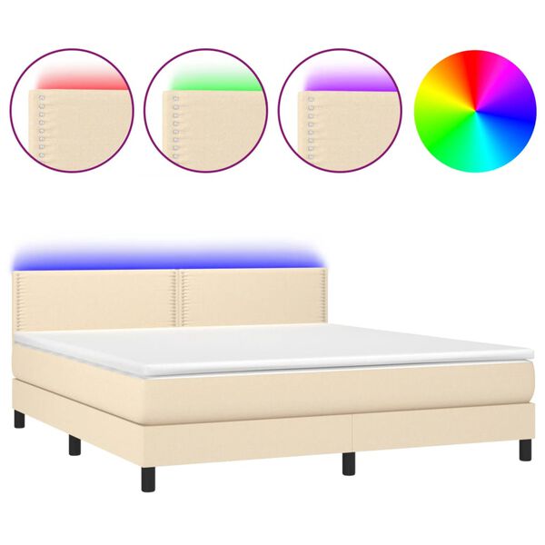 vidaXL Boxspring met matras en LED stof cr&egrave;mekleurig 180x200 cm