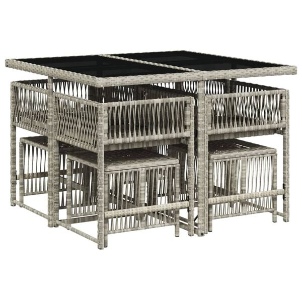 vidaXL 9-delige Tuinset met kussens poly rattan lichtgrijs