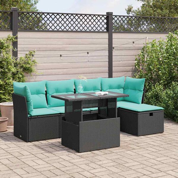 vidaXL 6-delige Loungeset met kussens poly rattan acacia zwart
