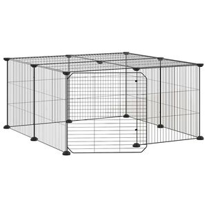 vidaXL Huisdierenkooi met deur 12 panelen 70x70x35 cm staal zwart