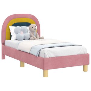 vidaXL Peuterbedframe met hoofdbord Roze 70 x 140 cm Fluweel