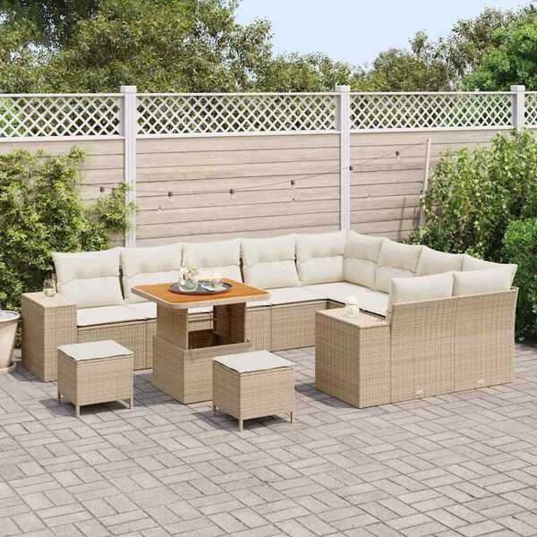 vidaXL Tuin Sofa Set met kussen 12 pcs Beige poly rattan